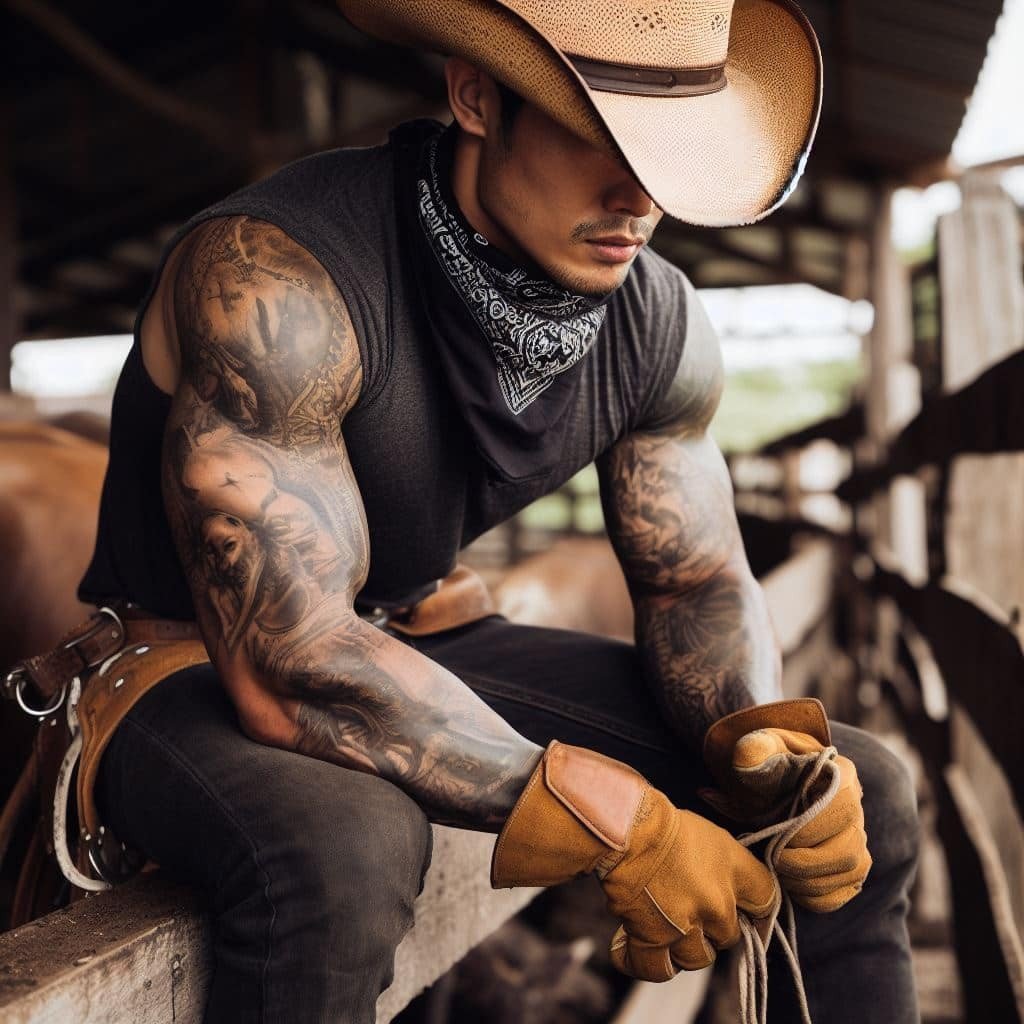 Photo by DirtyDaddyFunStuff with the username @DirtyDaddyPorn, who is a verified user,  November 30, 2023 at 10:49 PM and the text says '#cowboys #barn #countryboys #muscles'