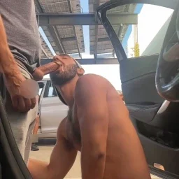 Photo by DirtyDaddyFunStuff with the username @DirtyDaddyPorn, who is a verified user,  April 10, 2024 at 10:37 PM and the text says 'Garage Suck #hairy #otter #oral #facial #cum #public'