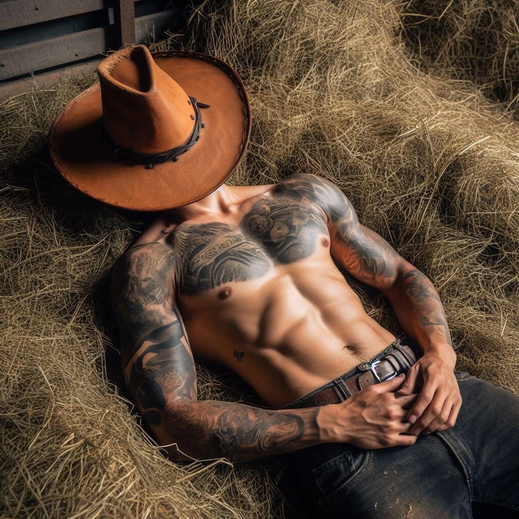 Photo by DirtyDaddyFunStuff with the username @DirtyDaddyPorn, who is a verified user,  March 28, 2024 at 5:53 PM and the text says '#muscles and #cowboys #farm #farmers #buff #stubble #tats #leather #hairy'