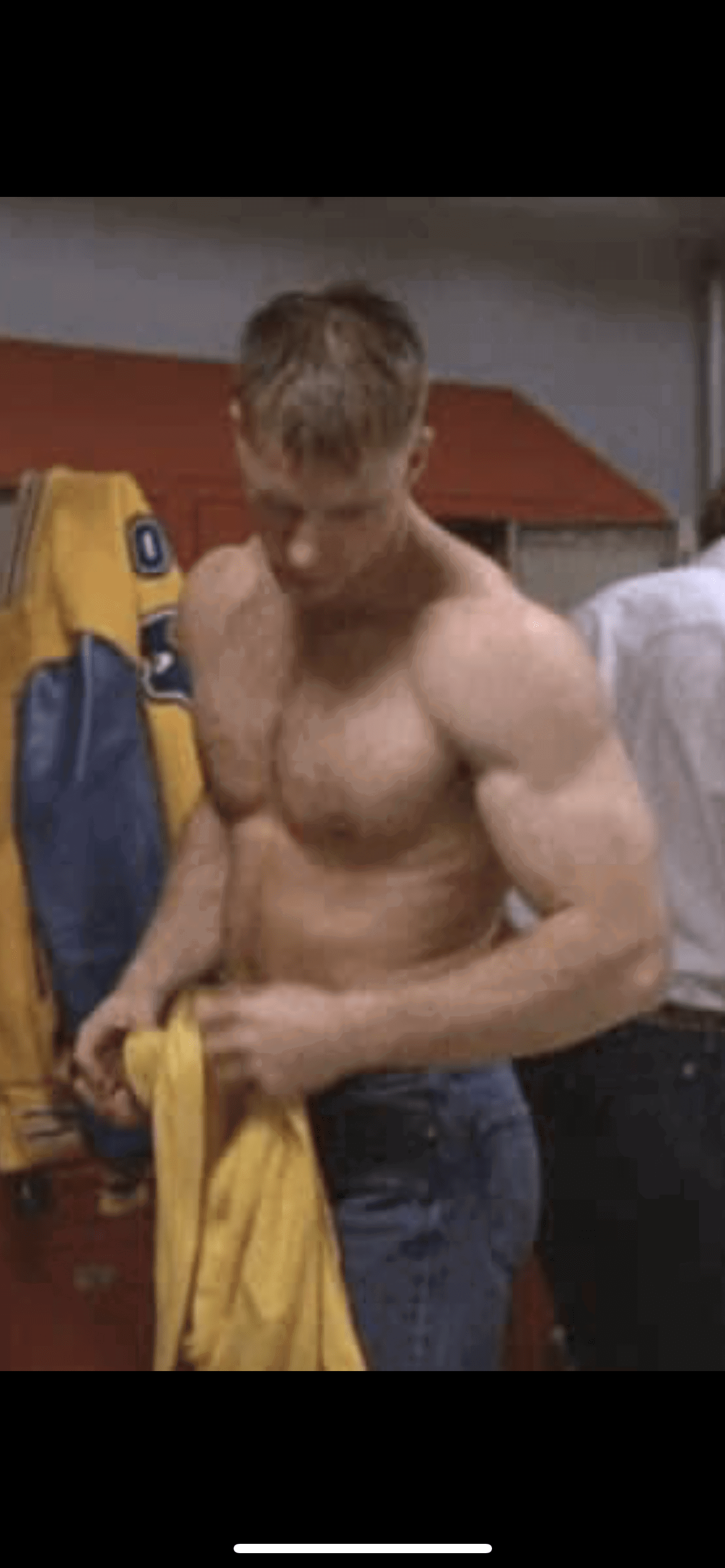 Photo by DirtyDaddyFunStuff with the username @DirtyDaddyPorn, who is a verified user,  January 4, 2024 at 7:43 PM and the text says '#moviestars #muscles #wrestling  From a sexy movie with Matthew Modine'