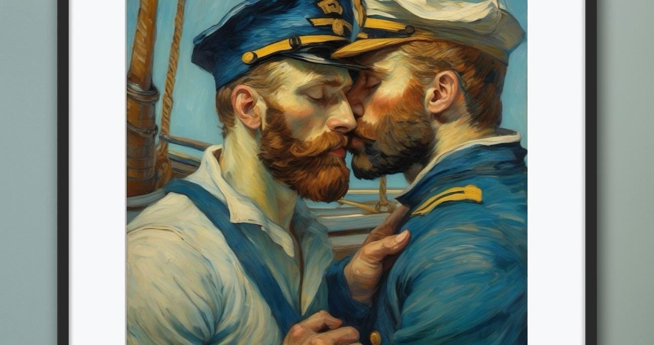 Album by DirtyDaddyFunStuff with the username @DirtyDaddyPorn, who is a verified user,  February 14, 2024 at 5:51 PM and the text says '#sailors #uniforms #seamen #gingers #redheads #muscles #art #paintings #beards #military'