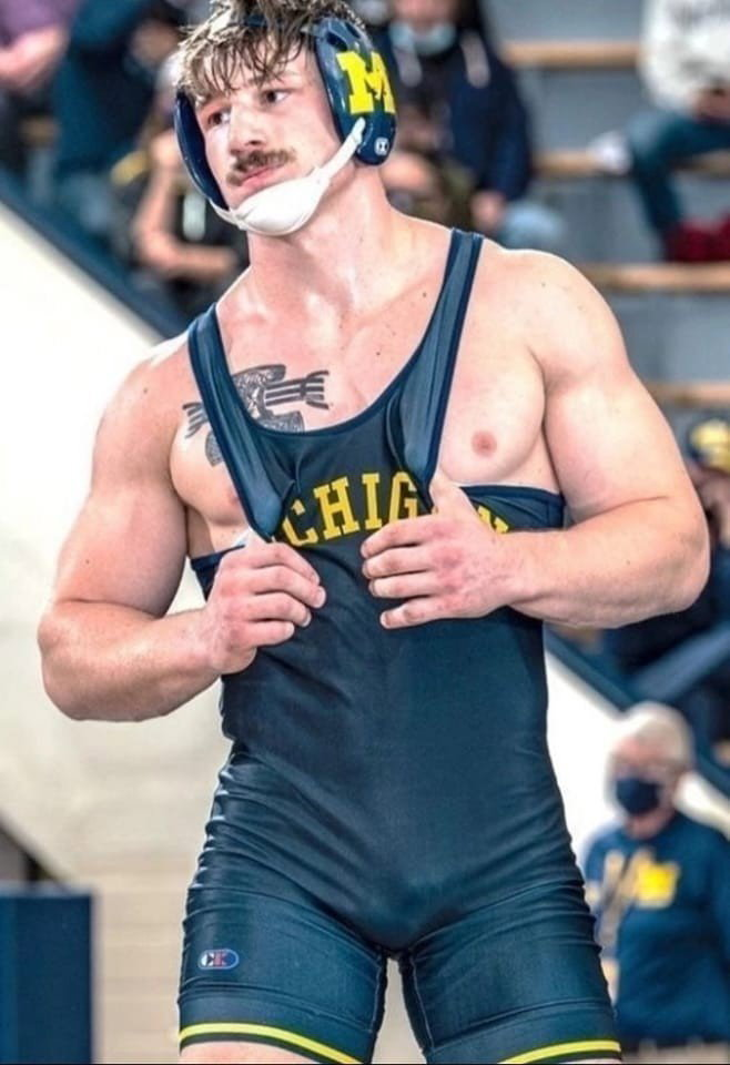 Photo by DirtyDaddyFunStuff with the username @DirtyDaddyPorn, who is a verified user,  February 5, 2024 at 9:12 PM and the text says '#wrestling #sports #uniforms #sweaty #muscles'