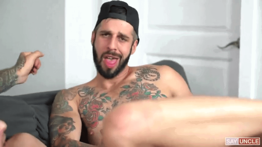 Album by DirtyDaddyFunStuff with the username @DirtyDaddyPorn, who is a verified user,  March 28, 2024 at 6:51 PM and the text says 'Hot 3way #oral #anal #ass #asseating #blowjobs #tats #hung #stubble #beards #threeway'