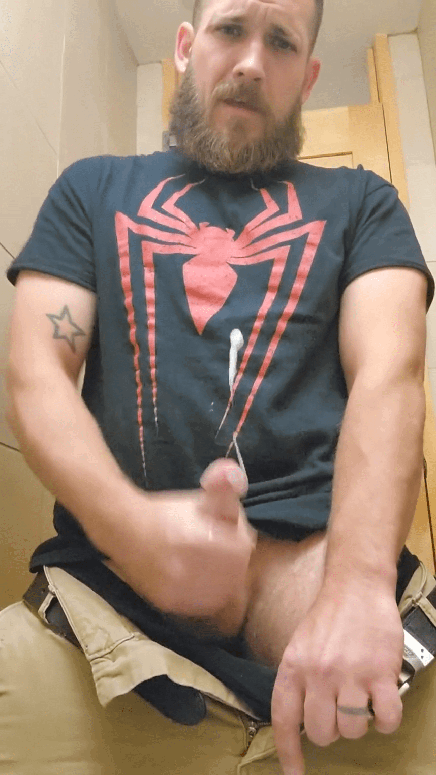 Photo by DirtyDaddyFunStuff with the username @DirtyDaddyPorn, who is a verified user,  April 5, 2024 at 1:47 AM and the text says 'spider man bear cum  #cum #cumshot #bears #beards #gingers'