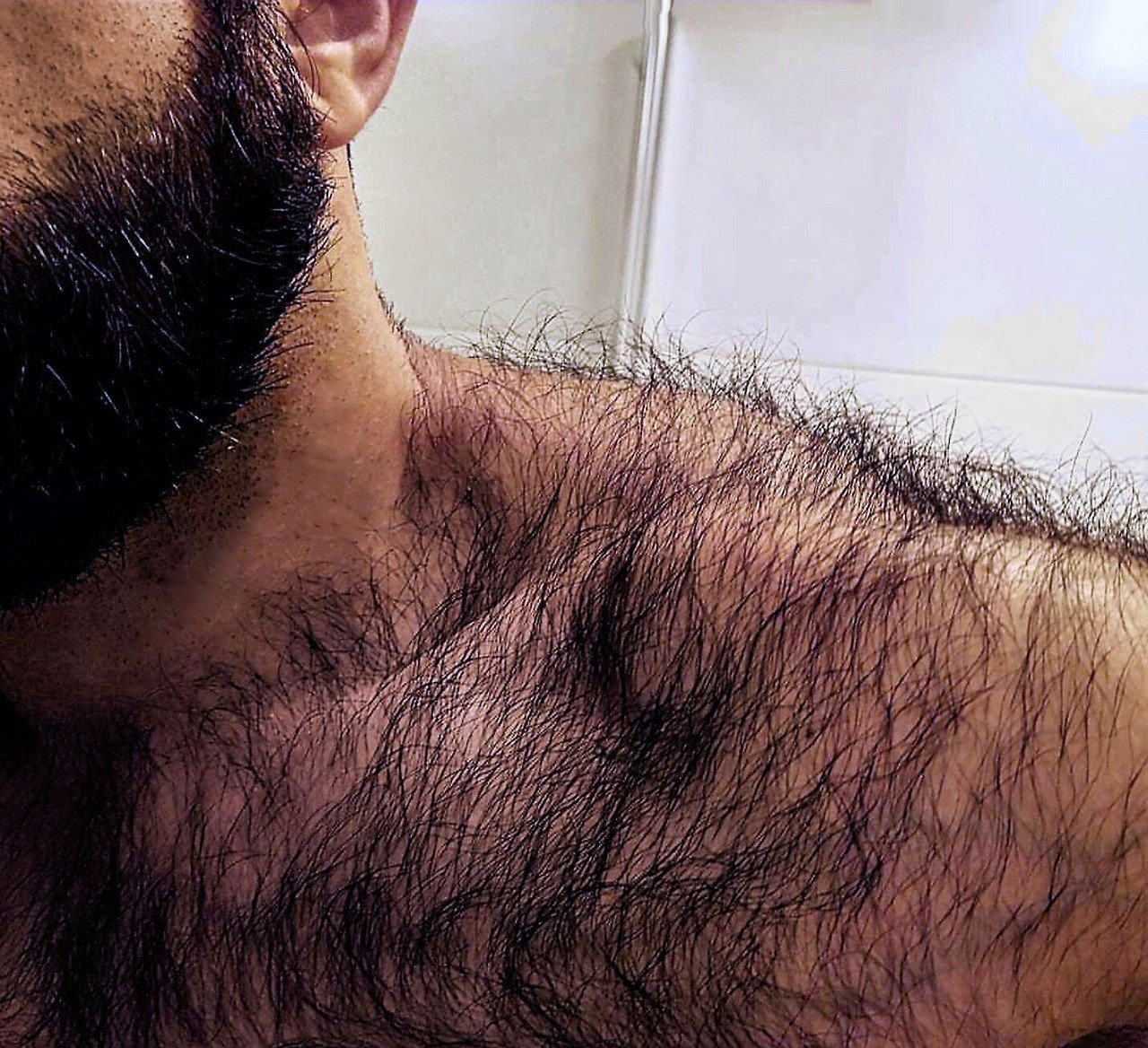 Photo by DirtyDaddyFunStuff with the username @DirtyDaddyPorn, who is a verified user,  January 19, 2024 at 12:58 AM and the text says '#hairy #furry #muscles #buff #hairyshoulders #hairybacks #stubble'