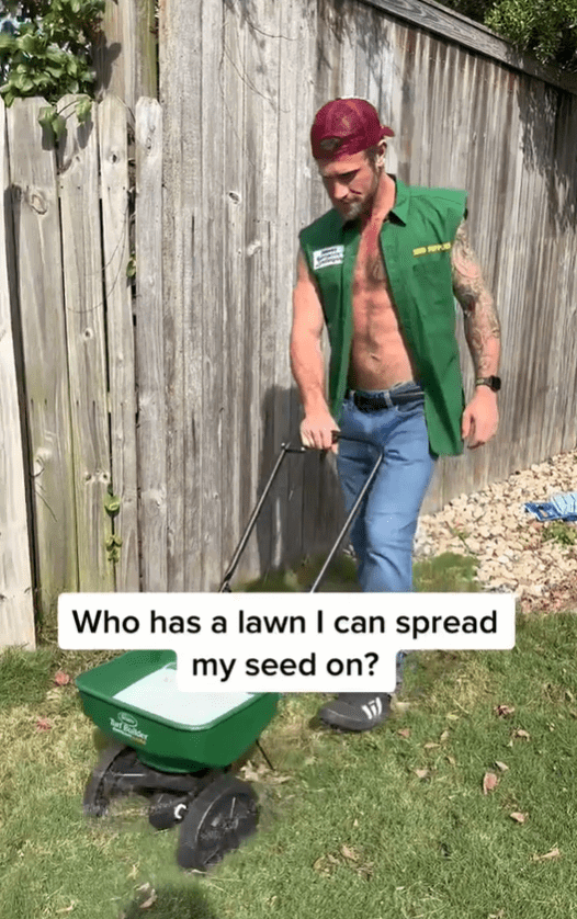 Photo by DirtyDaddyFunStuff with the username @DirtyDaddyPorn, who is a verified user,  May 9, 2024 at 12:37 AM and the text says 'I hired him but he only spread lawn seed...not what I expected. ahahahah.
#otters #muscles #tats #lawnguy #uniforms #sweaty #stubble'