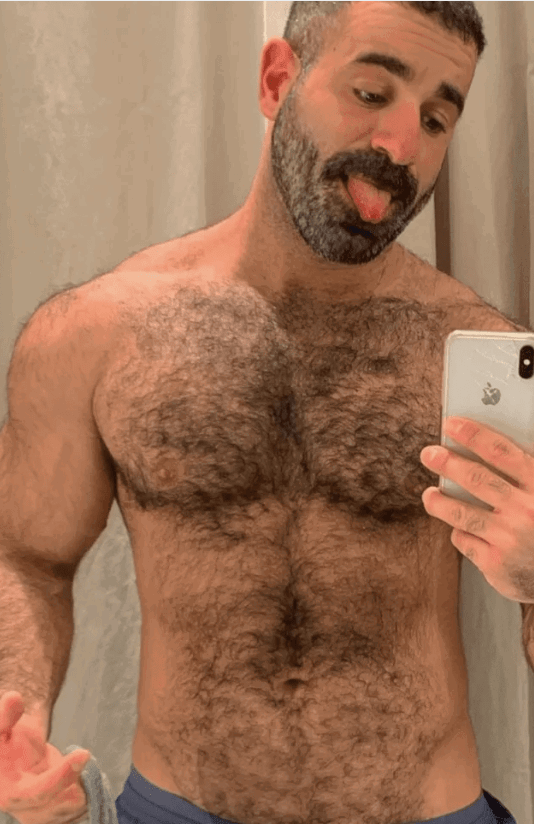 Album by DirtyDaddyFunStuff with the username @DirtyDaddyPorn, who is a verified user,  May 2, 2024 at 8:42 PM and the text says 'Hot 18 #muscles #beards #bears #hairy'