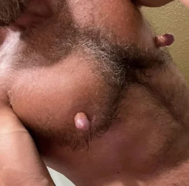 Photo by DirtyDaddyFunStuff with the username @DirtyDaddyPorn, who is a verified user,  April 13, 2024 at 5:36 PM and the text says 'NIPPLES 2 #nipples #nips #tits #pecs #muscles #chest #tats #muscles #abs #daddy #daddies'