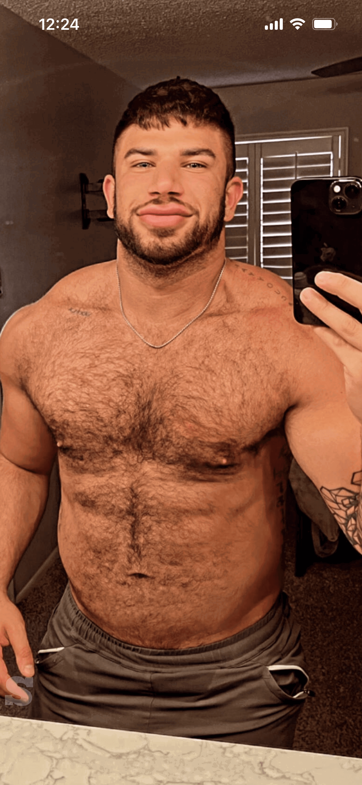 Album by DirtyDaddyFunStuff with the username @DirtyDaddyPorn, who is a verified user,  May 6, 2024 at 8:52 PM and the text says '#vintage #muscle and #hairy #stubble'