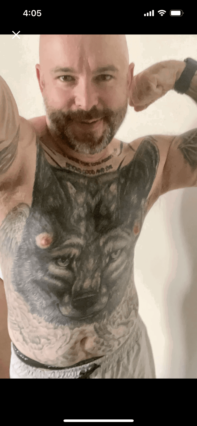 Photo by DirtyDaddyFunStuff with the username @DirtyDaddyPorn, who is a verified user,  May 6, 2024 at 6:26 PM and the text says '#otters #wolves #hairy #tats #ink'