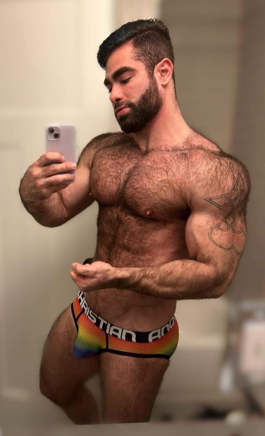 Photo by DirtyDaddyFunStuff with the username @DirtyDaddyPorn, who is a verified user,  March 5, 2024 at 12:22 AM and the text says '#hairy #muscles and sexy #underwear.  #otters #beards'