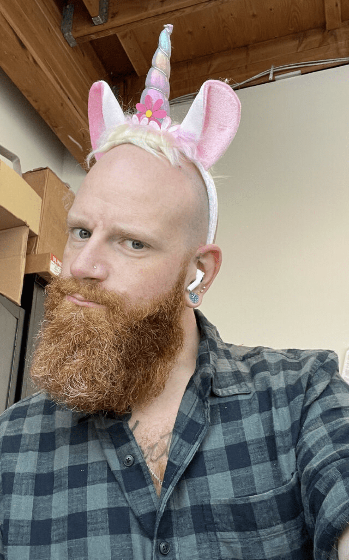 Photo by DirtyDaddyFunStuff with the username @DirtyDaddyPorn, who is a verified user,  May 7, 2024 at 10:55 PM and the text says '#ginger #daddy #bear #hairy #beards #redheads #bald #cute #mustache'