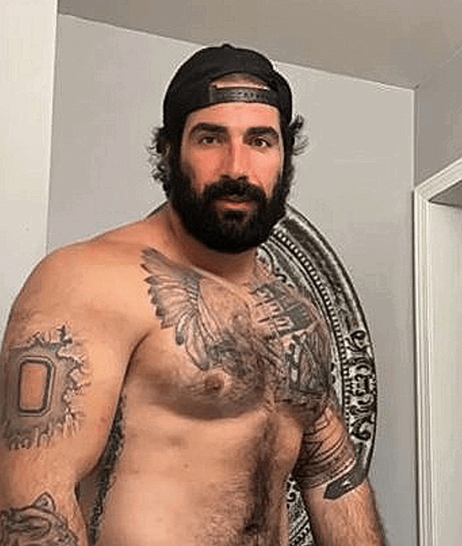 Album by DirtyDaddyFunStuff with the username @DirtyDaddyPorn, who is a verified user,  January 22, 2024 at 7:42 PM and the text says '#hairy and hot men 8'