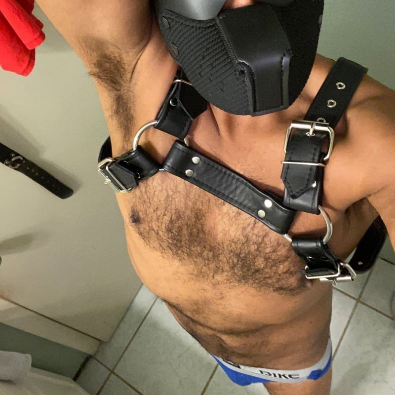 Photo by DirtyDaddyFunStuff with the username @DirtyDaddyPorn, who is a verified user,  April 16, 2024 at 10:10 PM and the text says '#muscles and #bears and #cowboys, oh my.  #leather #kink #hung'