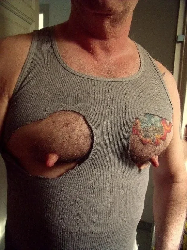 Photo by DirtyDaddyFunStuff with the username @DirtyDaddyPorn, who is a verified user,  April 13, 2024 at 5:36 PM and the text says 'NIPPLES 1 #nipples #nips #tits #pecs #muscles #chest #tats #muscles #abs'