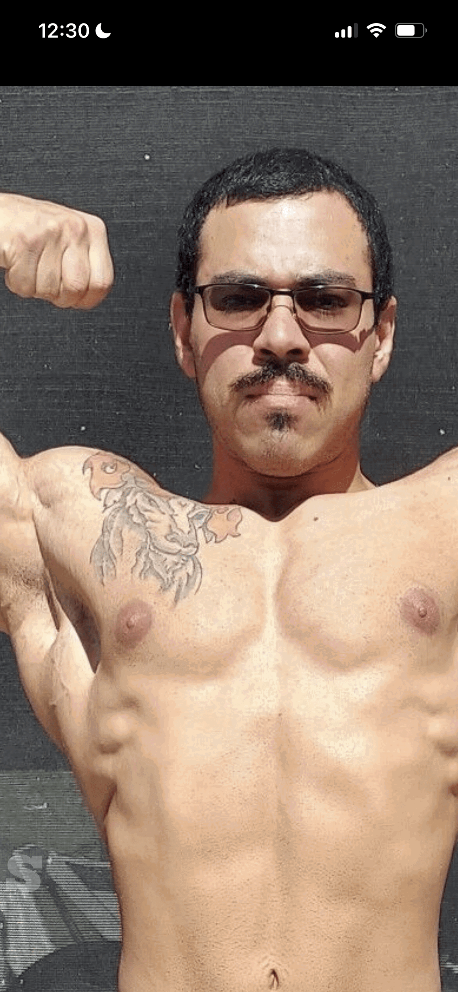 Photo by DirtyDaddyFunStuff with the username @DirtyDaddyPorn, who is a verified user,  May 6, 2024 at 11:45 PM and the text says '#hairy #beards #bodybuilder #muscles #abs #armpits #tats'