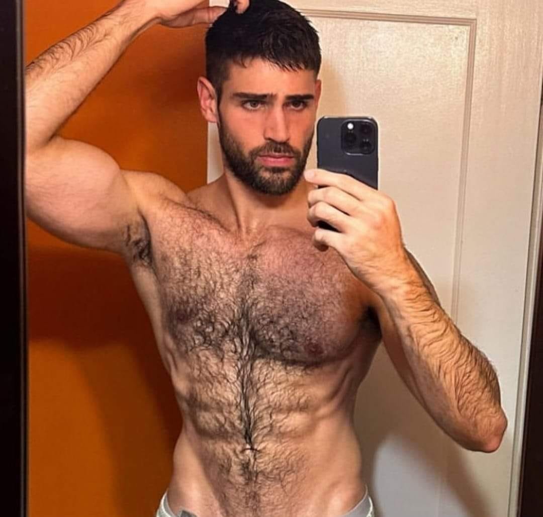 Album by DirtyDaddyFunStuff with the username @DirtyDaddyPorn, who is a verified user,  July 3, 2024 at 11:53 PM and the text says '#hairy #muscles 10'