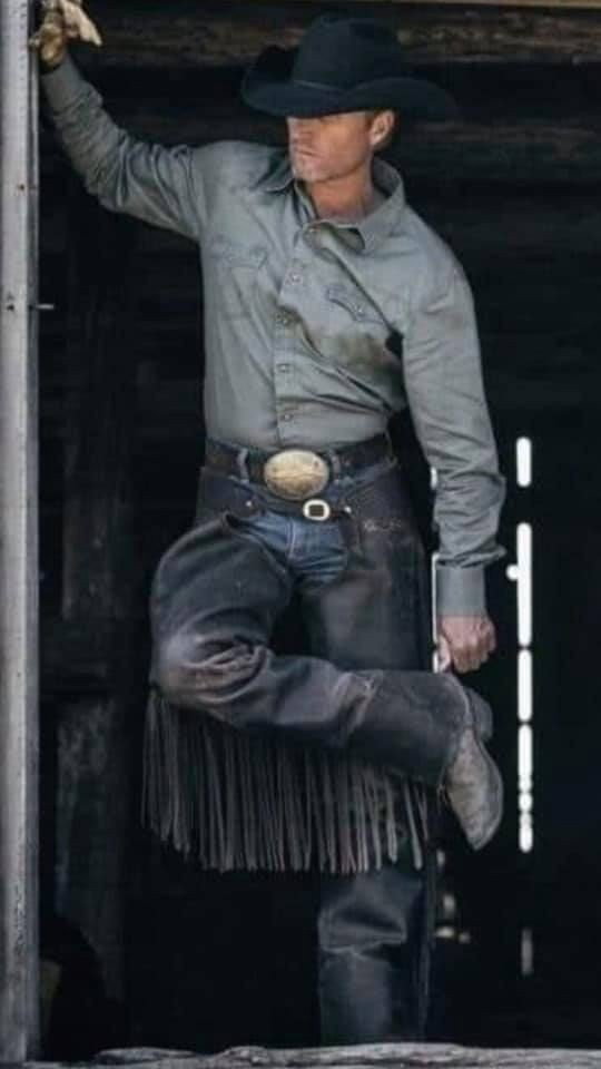 Photo by DirtyDaddyFunStuff with the username @DirtyDaddyPorn, who is a verified user,  March 28, 2024 at 5:33 PM and the text says '#rodeo Days  #cowboys #leather #manly #stubble #muscles'