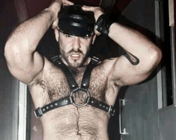 Photo by DirtyDaddyFunStuff with the username @DirtyDaddyPorn, who is a verified user,  February 14, 2024 at 9:29 PM and the text says '#leather #daddies #muscles #armpits #hairy #stubble #spit #bears #beards'