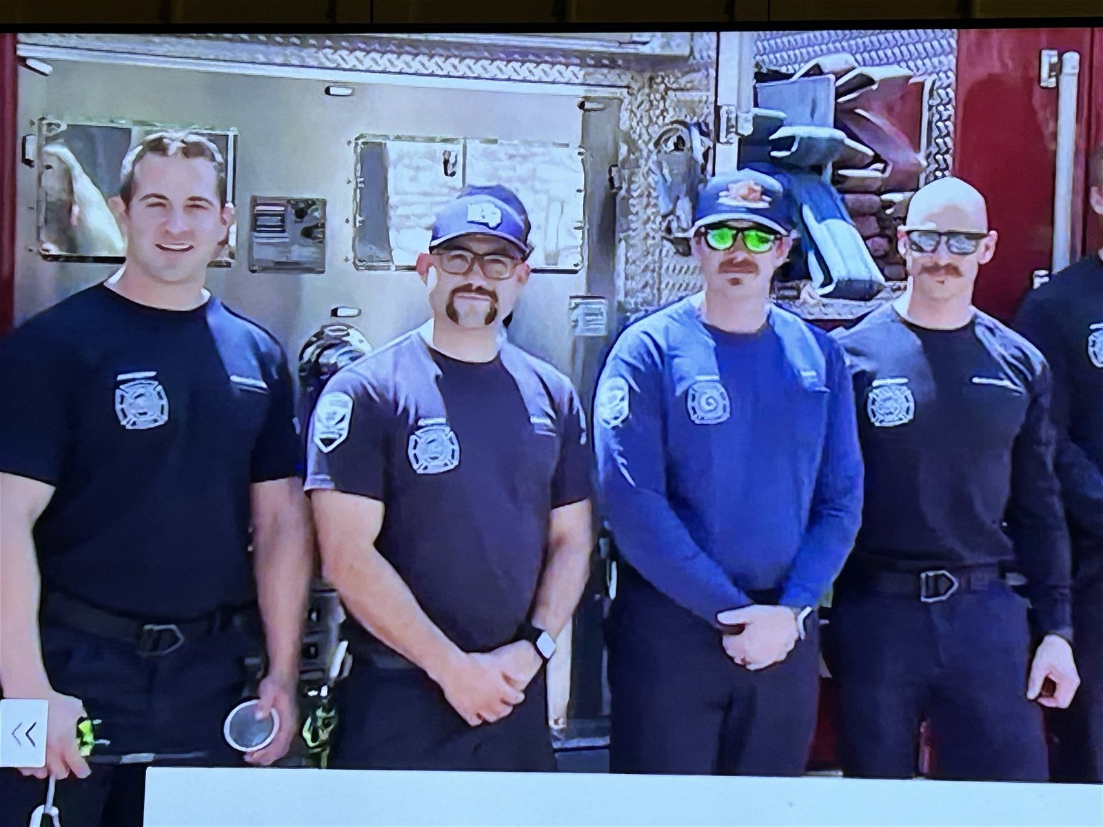 Photo by DirtyDaddyFunStuff with the username @DirtyDaddyPorn, who is a verified user,  May 6, 2024 at 11:34 PM and the text says '#fireman #uniforms #mustaches #stache #butch #muscles'