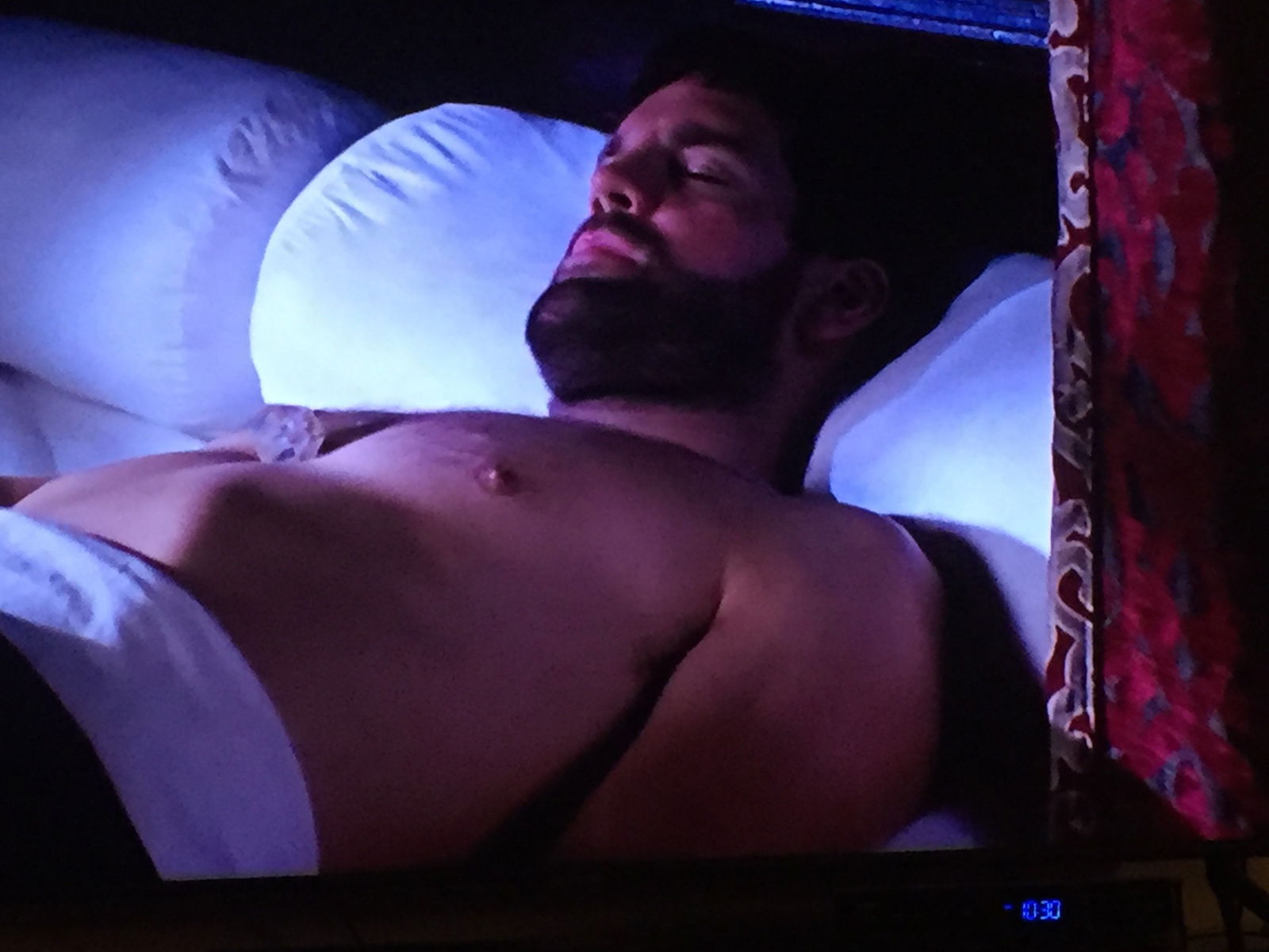Photo by DirtyDaddyFunStuff with the username @DirtyDaddyPorn, who is a verified user,  February 12, 2024 at 10:51 PM and the text says '#MERLIN snooping while Sexy #knight Sleeps.  So gay.  Very Erotic.  #manly #buff #butch #hairy #muscles #armpits #stubble #beards'