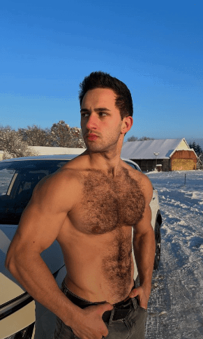 Album by DirtyDaddyFunStuff with the username @DirtyDaddyPorn, who is a verified user,  May 2, 2024 at 8:34 PM and the text says '#hairy #snowday #sports #muscles #otters #armpits'