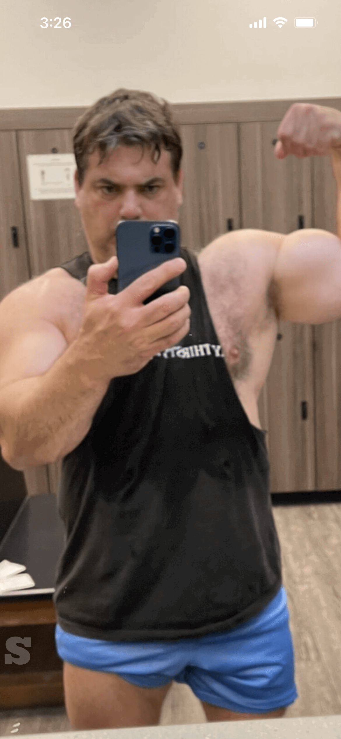 Photo by DirtyDaddyFunStuff with the username @DirtyDaddyPorn, who is a verified user,  May 6, 2024 at 8:55 PM and the text says '#armpits #gym #muscles #daddy #hairy #stubble #beards #bigears #bald'