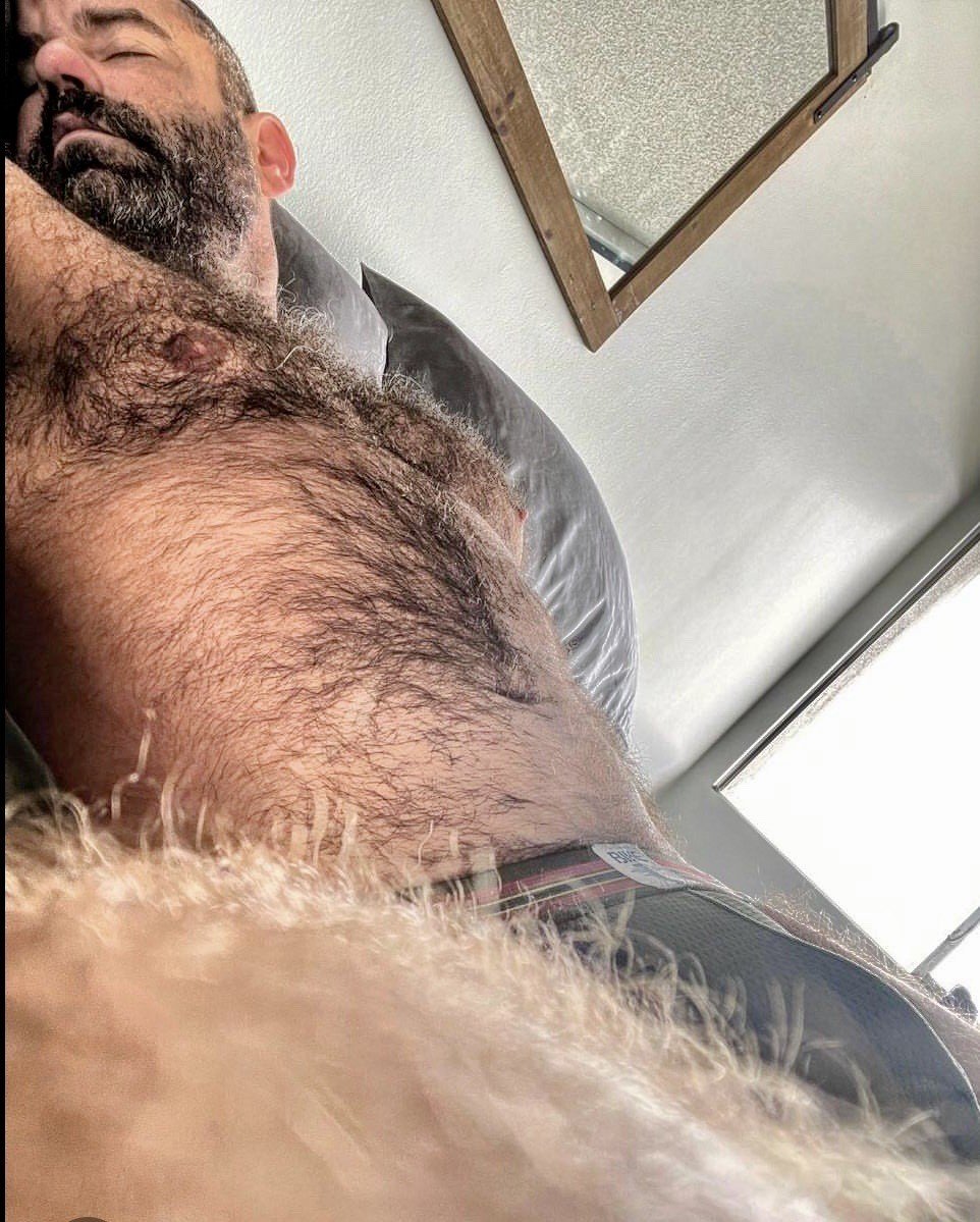 Album by DirtyDaddyFunStuff with the username @DirtyDaddyPorn, who is a verified user,  June 30, 2024 at 8:57 PM and the text says '#hairy #manly'