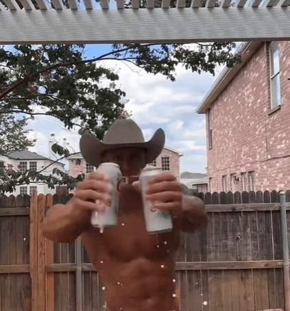 Photo by DirtyDaddyFunStuff with the username @DirtyDaddyPorn, who is a verified user,  February 15, 2024 at 11:28 PM and the text says 'Drinking Beer Bro.  #beer #buff #muscles #cowboys #jocks'
