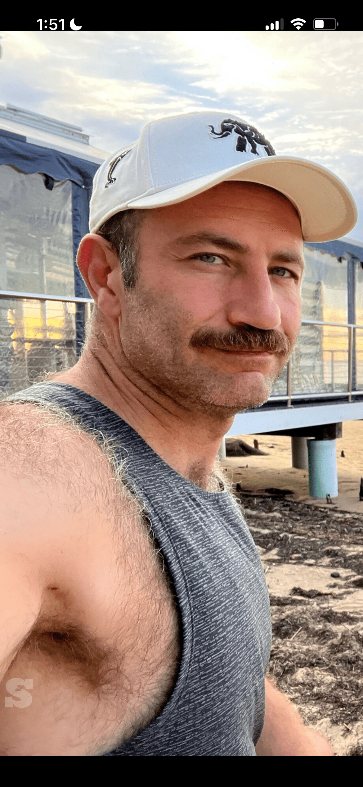 Photo by DirtyDaddyFunStuff with the username @DirtyDaddyPorn, who is a verified user,  April 21, 2024 at 1:23 AM and the text says 'Stunning #hairy #muscle #bear with #pornstache #mustache'