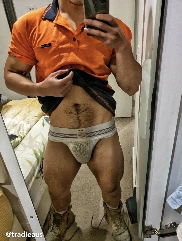 Photo by DirtyDaddyFunStuff with the username @DirtyDaddyPorn, who is a verified user,  April 14, 2024 at 12:31 AM and the text says '#Construction 1  #toolbelts #uniforms #butch #manly #worksex #hairy #handyman #armpits'