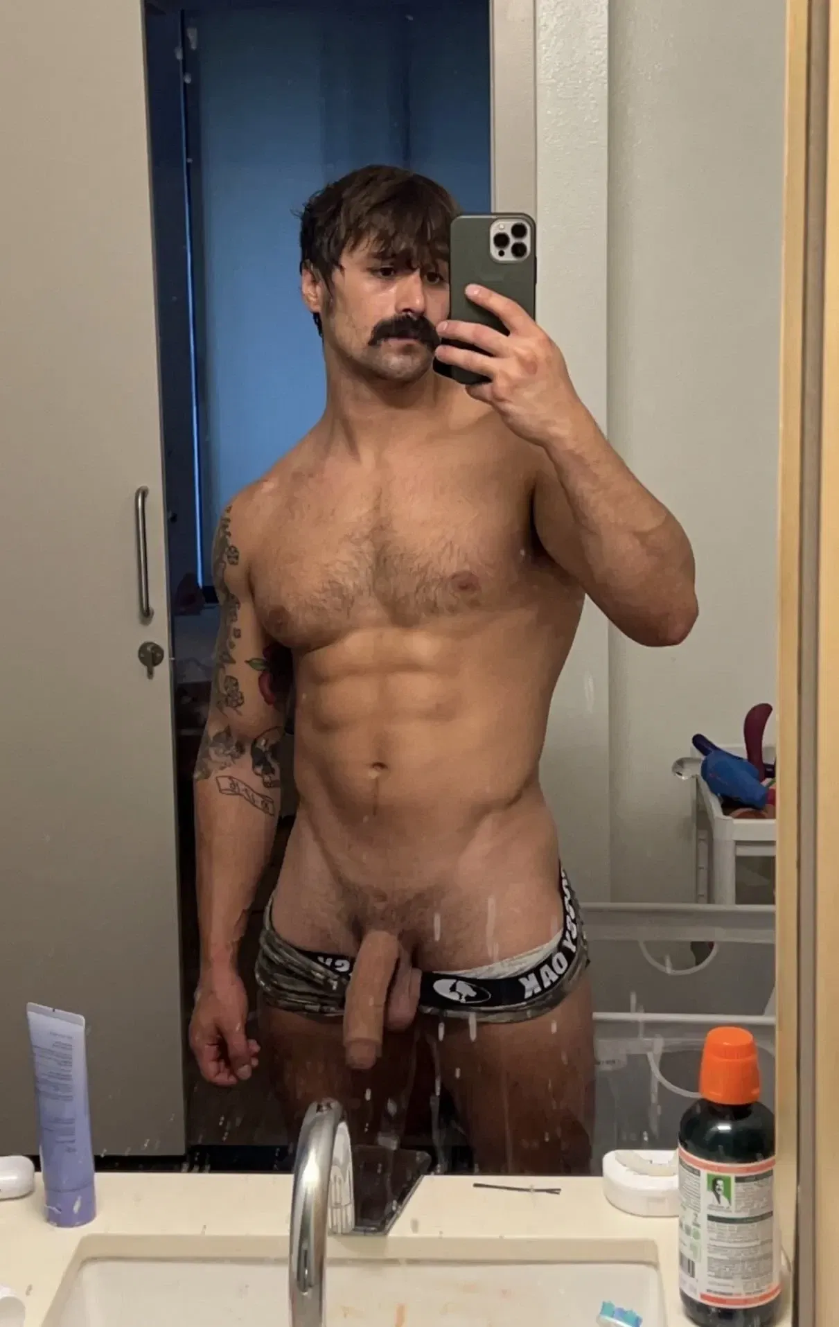 Photo by DirtyDaddyFunStuff with the username @DirtyDaddyPorn, who is a verified user,  March 20, 2024 at 9:49 PM and the text says 'Buff and Butch ! #butch #buff #muscles #hairy #hung #abs #mustache #tats'