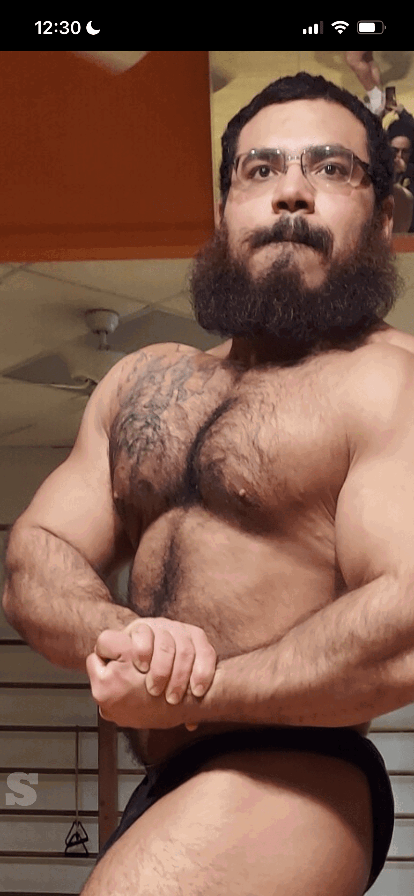 Photo by DirtyDaddyFunStuff with the username @DirtyDaddyPorn, who is a verified user,  May 6, 2024 at 11:45 PM and the text says '#hairy #beards #bodybuilder #muscles #abs #armpits #tats'