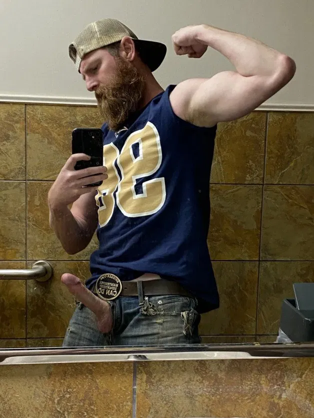 Album by DirtyDaddyFunStuff with the username @DirtyDaddyPorn, who is a verified user,  April 5, 2024 at 7:15 PM and the text says 'Uber Redneck Ginger Construction Hunk!!  Number 1.  #ginger #redhead #construction #uniforms #hung #ass #armpits #hairy #beards #sports #redneck #countryboy #football #sports #jockstraps'