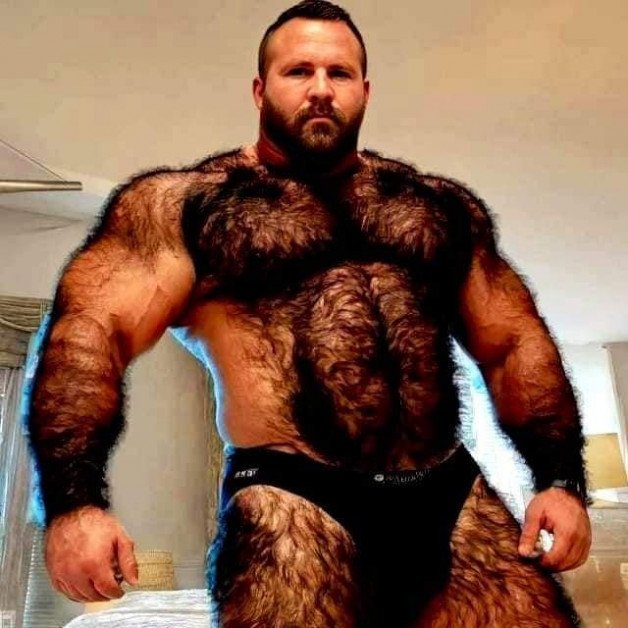 Photo by DirtyDaddyFunStuff with the username @DirtyDaddyPorn, who is a verified user,  May 29, 2024 at 8:59 PM and the text says 'Massive Super Hairy!!!  #muscles #hairy #furry #werewolf #bodybuilder'