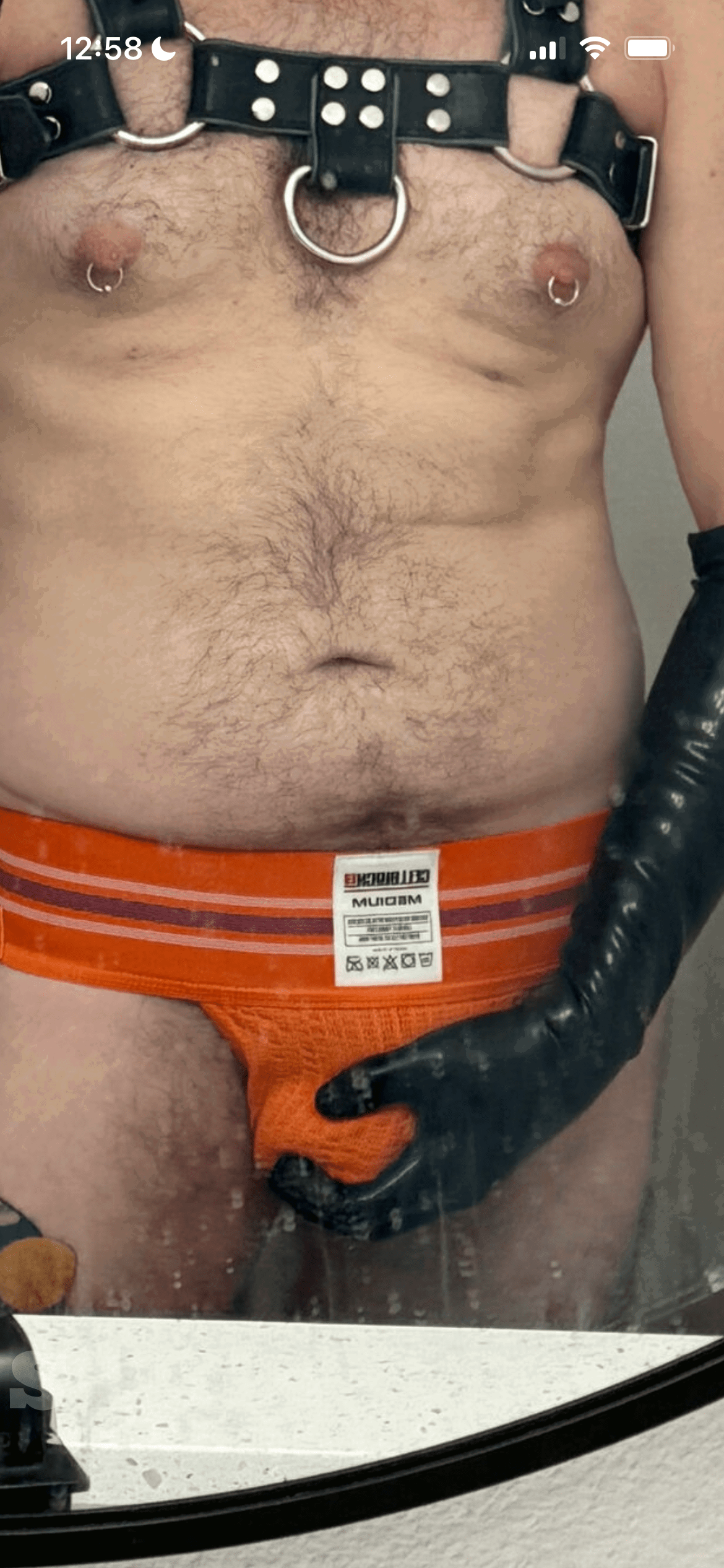 Album by DirtyDaddyFunStuff with the username @DirtyDaddyPorn, who is a verified user,  May 26, 2024 at 1:09 AM and the text says '#jockstraps and #leather and #beards and #rubber'