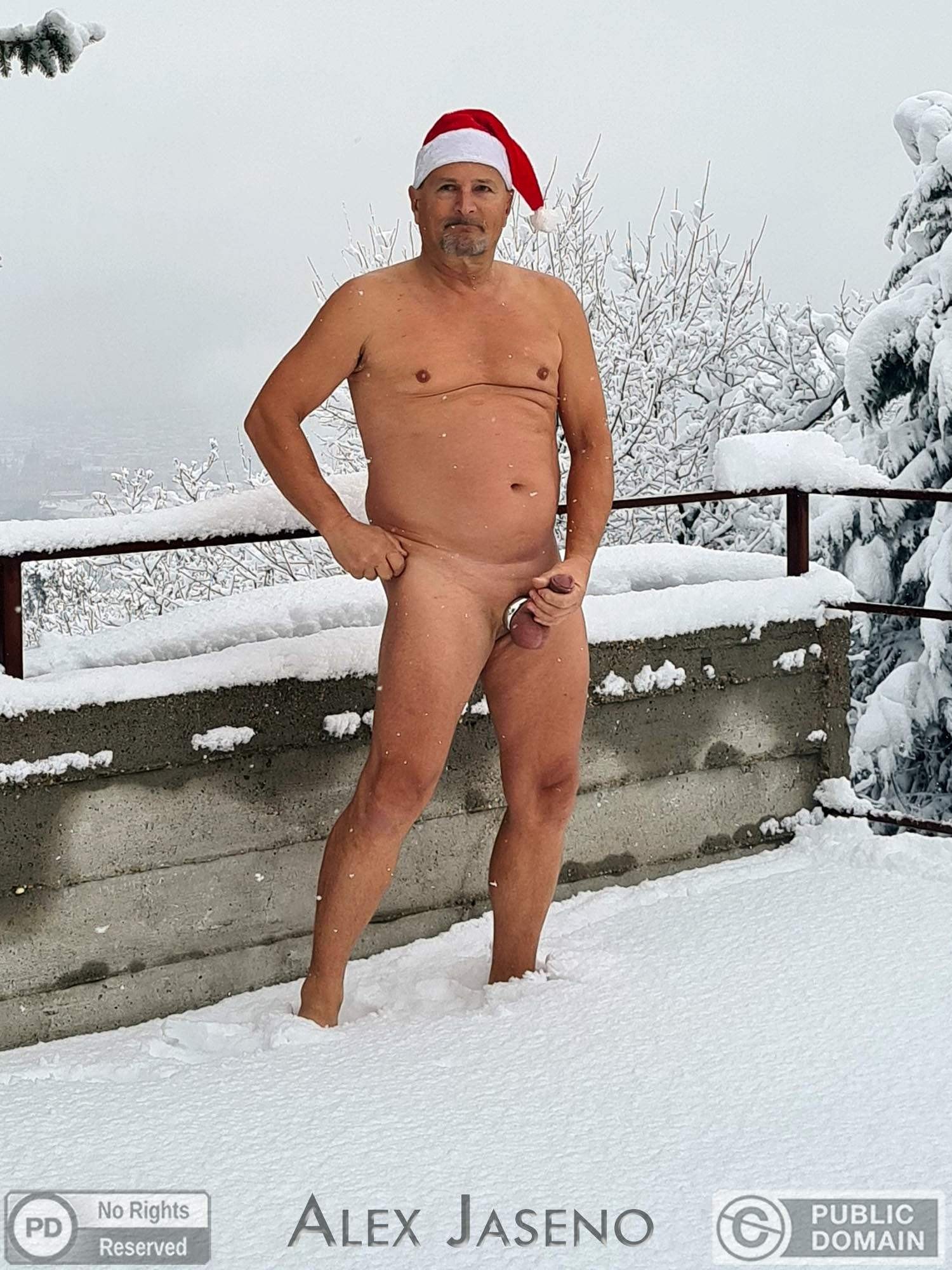 Album by AlexJaseno with the username @AlexJaseno, who is a verified user,  December 7, 2023 at 11:45 AM. The post is about the topic Nude men and the text says 'Nude Santa in snow...'