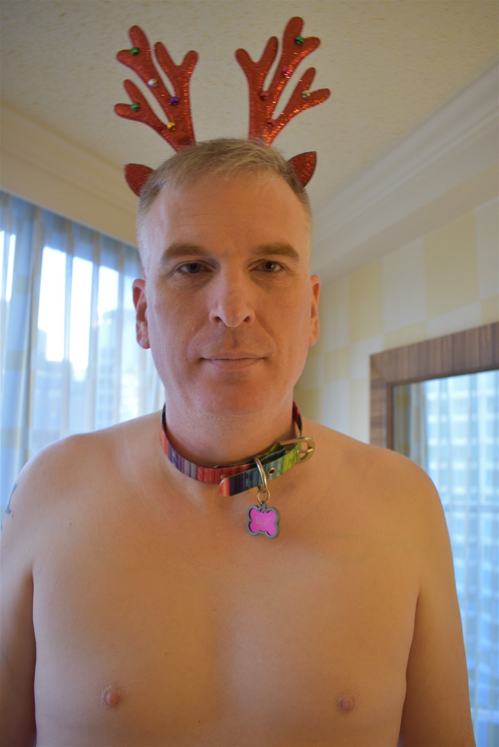 Photo by Justin Smith with the username @JustinLSmith, who is a verified user,  January 4, 2024 at 9:03 PM and the text says 'Christmas Fun.
#gay #exposed #nakedmen #humiliation'
