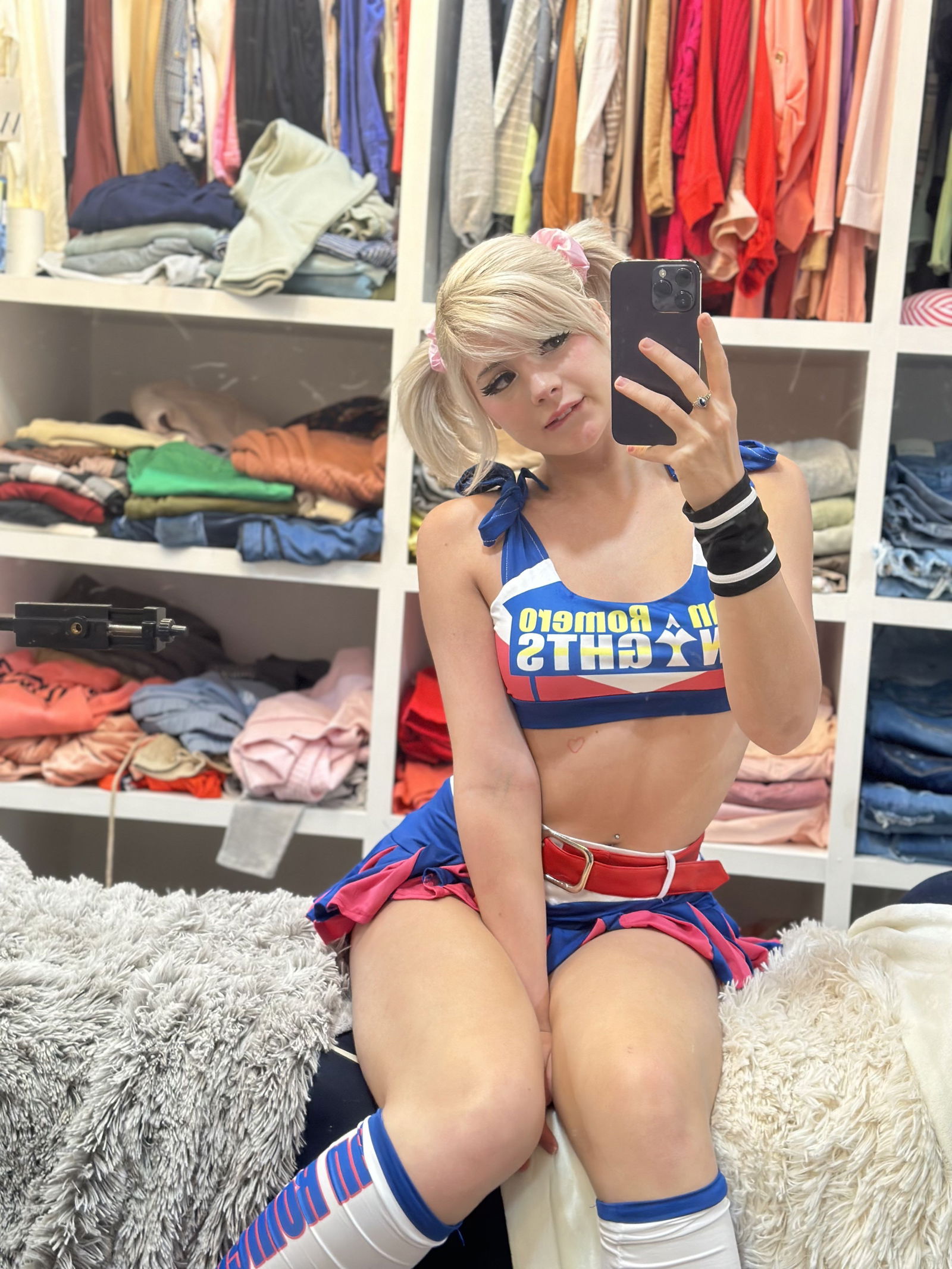 Album by Yumi Bumsy with the username @yumibumsy, who is a star user,  April 9, 2024 at 1:24 AM. The post is about the topic cheerleader and the text says 'How do you like me like this?'