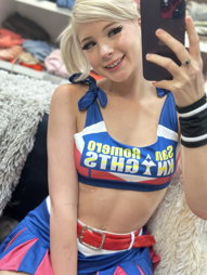 Photo by Yumi Bumsy with the username @yumibumsy, who is a star user,  May 26, 2024 at 9:48 AM. The post is about the topic cheerleader and the text says 'Who thinks I am super cute?'