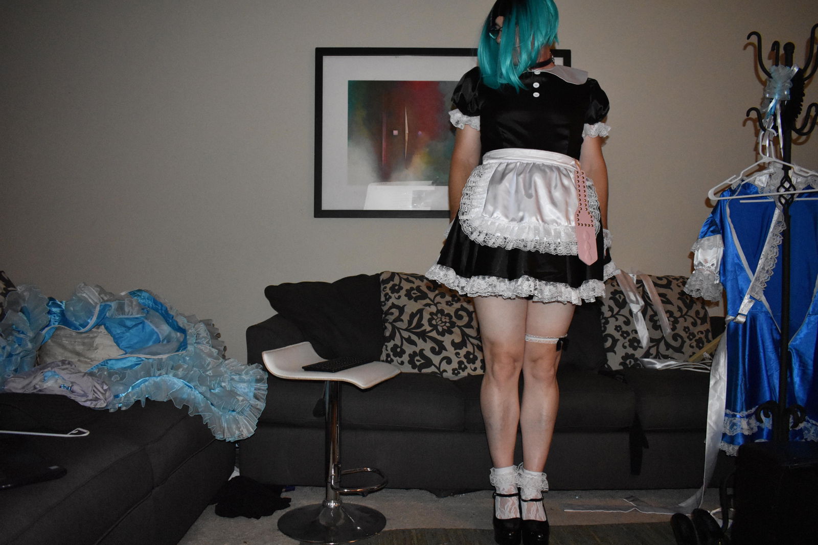 Photo by Pussless with the username @Pussless, who is a star user,  January 2, 2024 at 12:02 AM. The post is about the topic Pussless and the text says 'Black Satin French Maid Lockable Sissy Dress - 2020 ... thirty years a sissy'