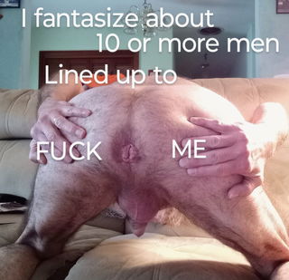 Shared Photo by NakedBiguy with the username @NakedBiguy, who is a verified user,  September 6, 2024 at 1:40 PM and the text says 'same but i wouldnt mind if it was women with strapons lined up behind me. just need it'