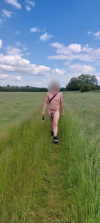 Photo by Lockmeup with the username @Lockmeup, who is a verified user,  June 8, 2024 at 3:45 PM and the text says 'Had a little naked walk thru the fields. There was some people on a boat who might have seen me. Later my challenge is to stash my clothes and take a walk for about 5 minutes then head back to my clothes. hopefully j dont get caught but if i do o well ;)'