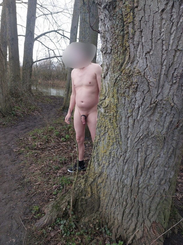 Photo by Lockmeup with the username @Lockmeup, who is a verified user,  February 3, 2024 at 4:54 PM and the text says 'When your out walking and your friend says you wouldn't dare get naked here. Had to prove them wrong ;) I'm a sucker for a dare #exhib #outdoors #dare #naked'