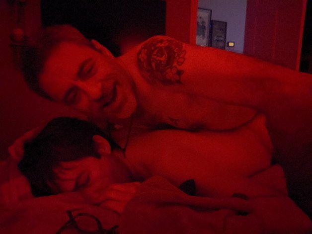 Photo by Daddy and his boy with the username @Webcrawlerguy, who is a verified user, posted on February 21, 2024. The post is about the topic Gay Bareback and the text says 'Enjoying the company when our neighbor stops by.'
