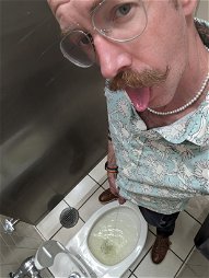 Photo by RandyRion with the username @RandyRion, who is a verified user,  May 12, 2024 at 11:03 PM. The post is about the topic Gay Piss Fans and the text says 'Goofing off in mall public restroom. Thirsty?'