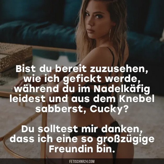 Photo by FetischNr24 - Mrs Emily with the username @FetischNr24, who is a brand user,  December 14, 2024 at 9:08 AM. The post is about the topic Cuckold Captions and the text says 'Und bist du bereits für die Show?

#cuckold #german #deutsch #sissy #caption'