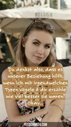 Photo by FetischNr24 - Mrs Emily with the username @FetischNr24, who is a brand user,  May 19, 2024 at 4:50 PM. The post is about the topic Cuckold Captions and the text says 'Du denkst also, es würde eurer Ehe helfen?'