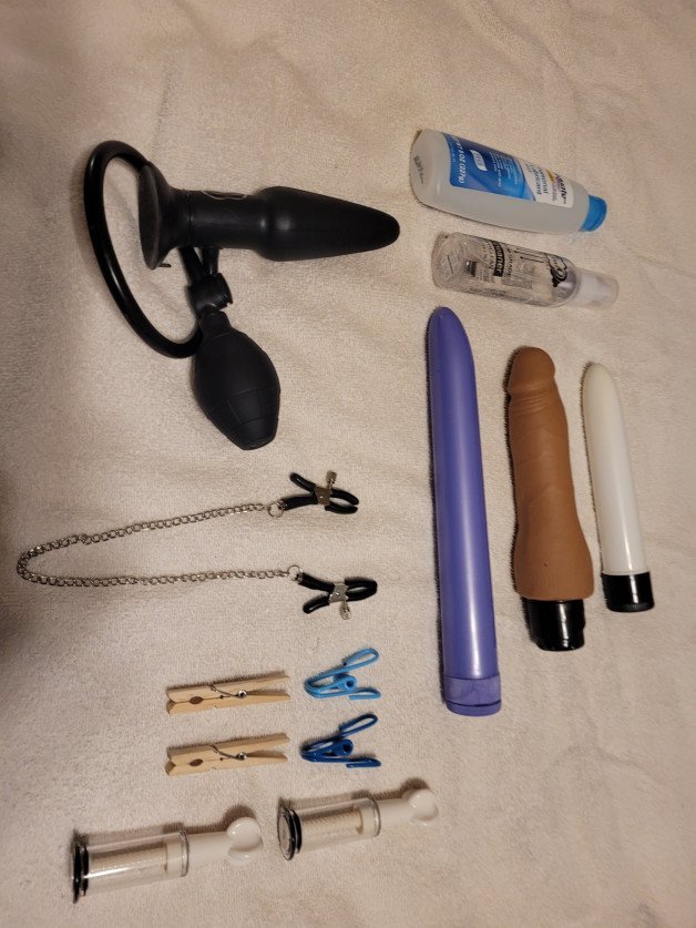 Photo by Naughty Sheriff with the username @Naughty Sheriff, posted on February 12, 2024 and the text says 'Pick a toy!!🤔🤔'
