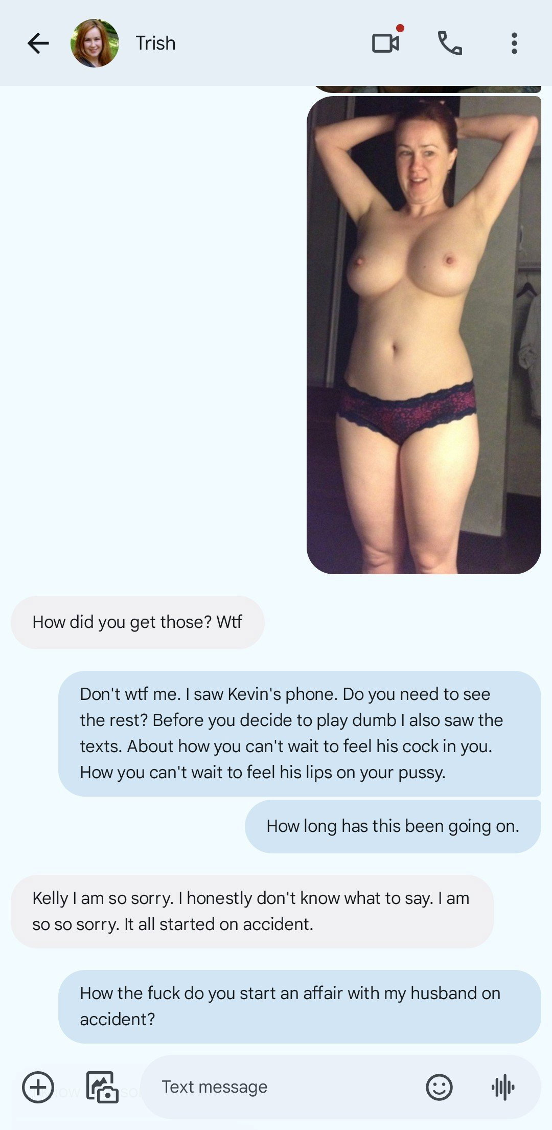 Photo by Lookingaround with the username @Neohcurious, who is a verified user,  May 11, 2024 at 12:37 AM. The post is about the topic Text Fantasies and the text says 'catching husband pt 1.
a wife find nude pictures of her neighbor on her husbands phone. she confonts her. what will happen?'